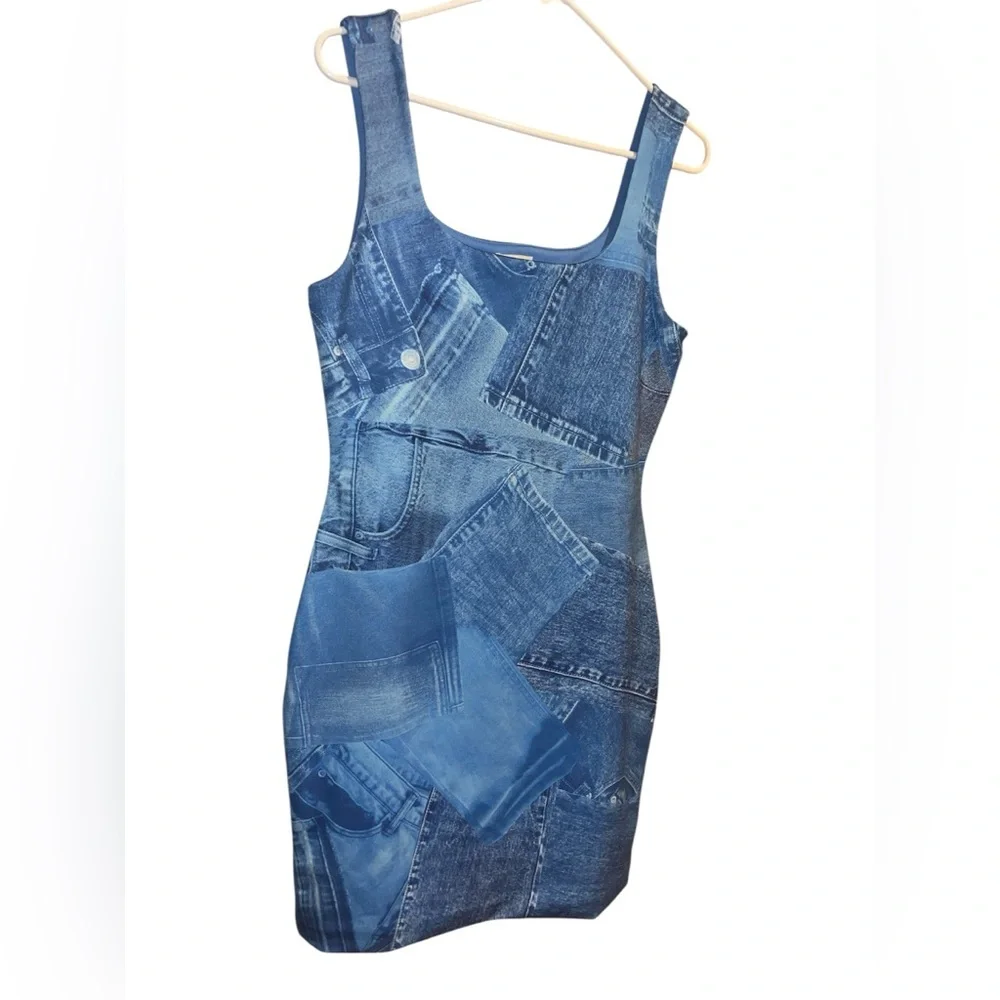 Derek Heart Blue Denim Patchwork Mini Dress - Picture 1 of 2
